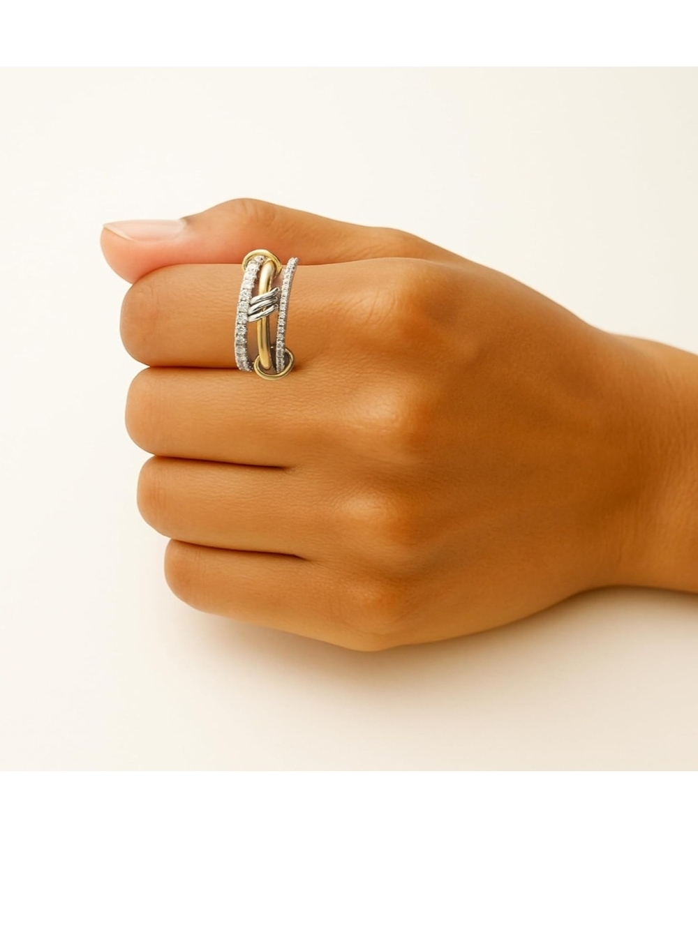 Two-Tone Gold and Silver Crystal Stackable Rings - Brand - Picture 2 of 5